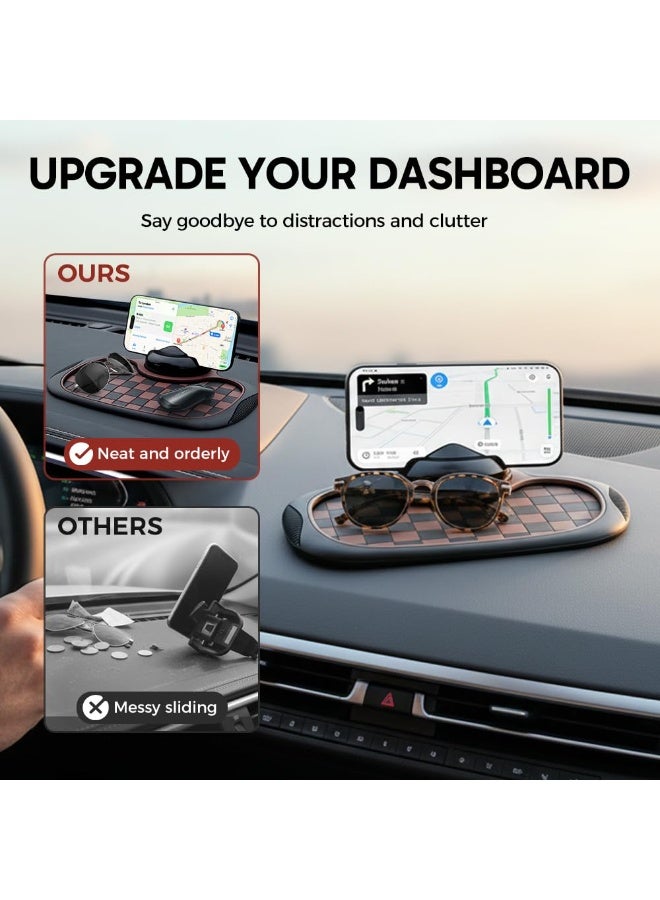 Bukela Multifunction Car Anti Slip Mat, 360° Rotatable Phone Holder Dashboard Pad with Temporary Parking Number, Anti Skid Organizer for Phone Sunglasses Keys (Brown-Gray Checkered Pattern) - Image 4